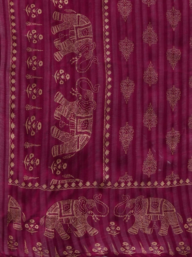 Yufta Women Pink And Golden Pure Cotton Solid Kurta with Palazzo and Dupatta | Grocsy