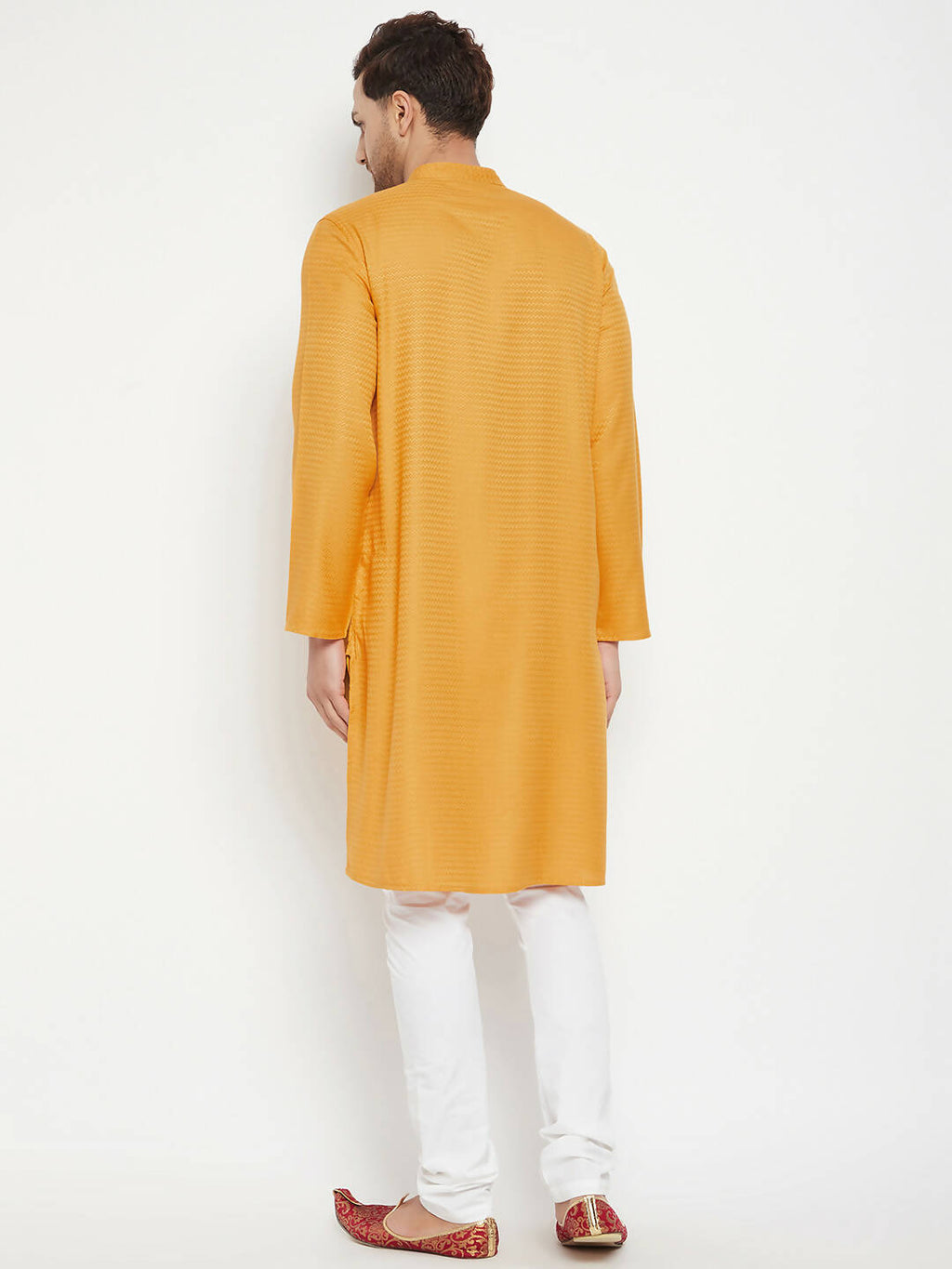 Even Apparels Yellow Viscose Men's Long Kurta With Band Collar | Grocsy