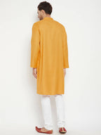 Even Apparels Yellow Viscose Men's Long Kurta With Band Collar | Grocsy