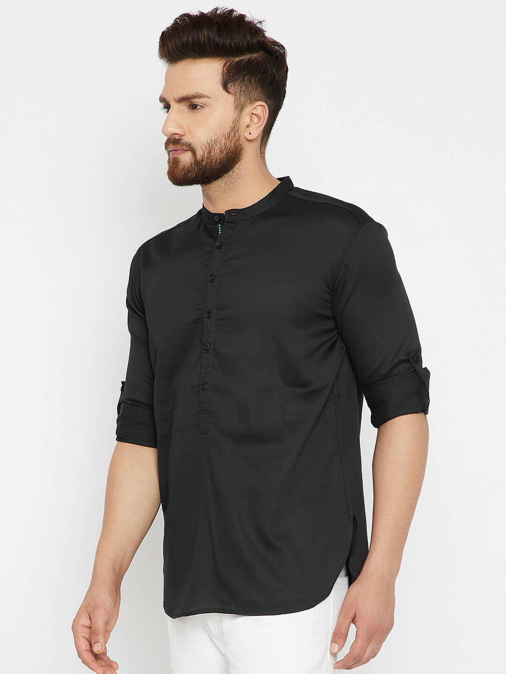 Even Apparels Black Pure Cotton Men's Kurta With Band Collar | Grocsy