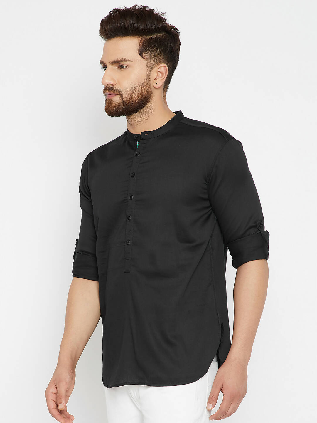 Even Apparels Black Pure Cotton Men's Kurta With Band Collar | Grocsy