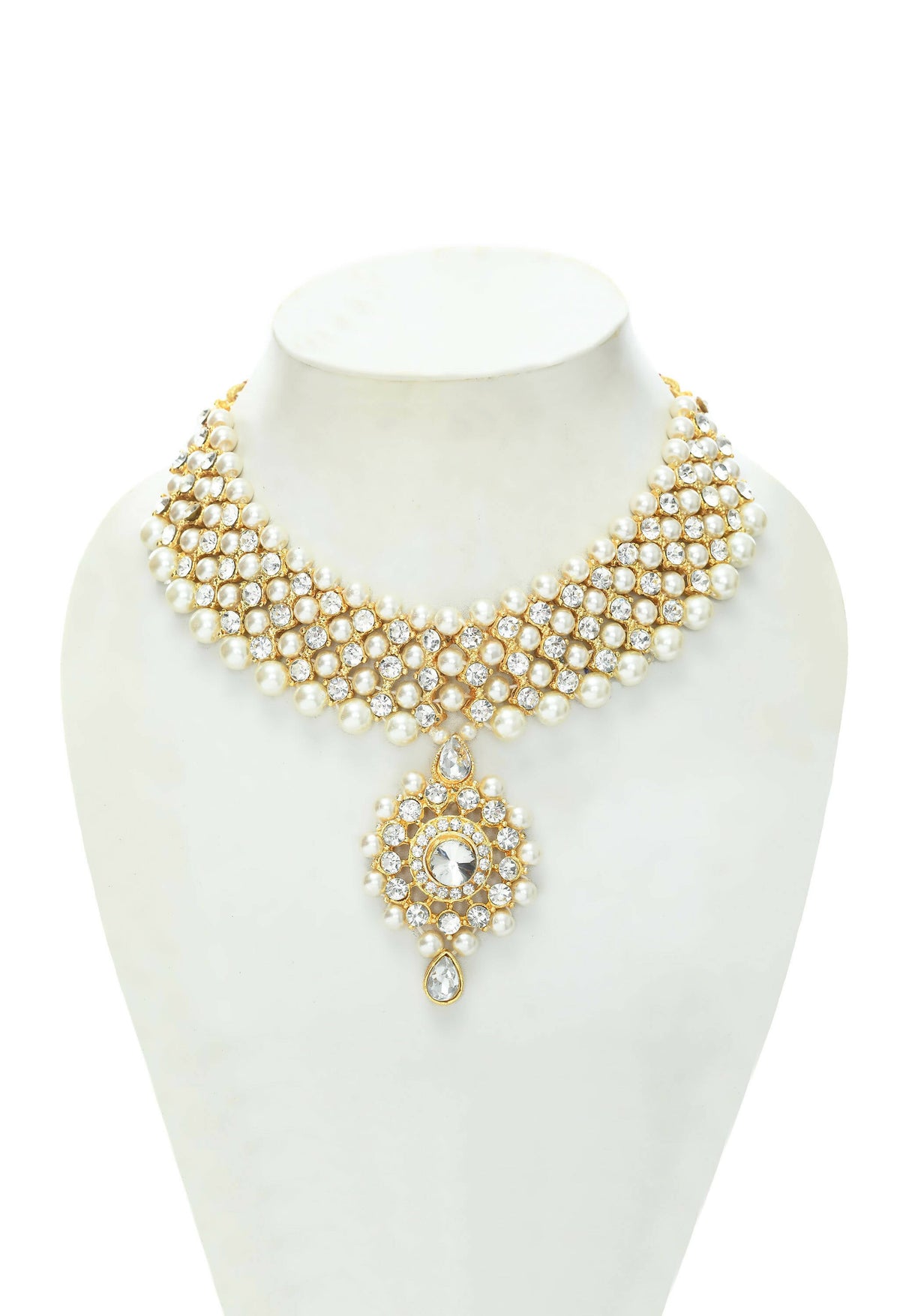 Mominos Fashion Johar Kamal Gold-Polished Rani Haar with Off white Pearls Jewellery Set