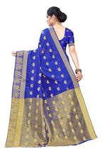 Vamika Banarasi Jacquard Weaving Blue With Gold Print Saree | Grocsy
