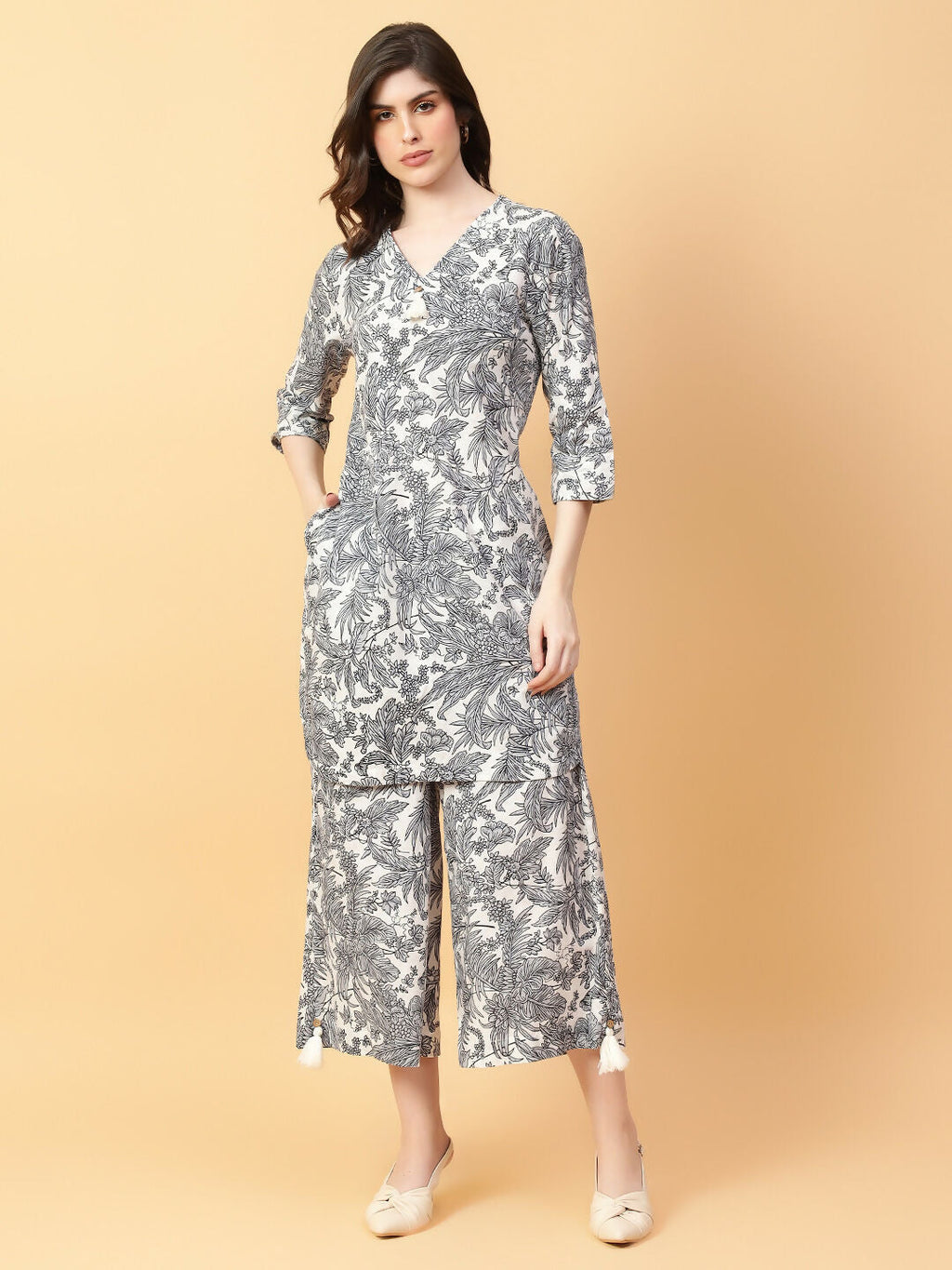 Joban Fashion Grey Cotton Printed & Hand Work Co-ord Set | Grocsy