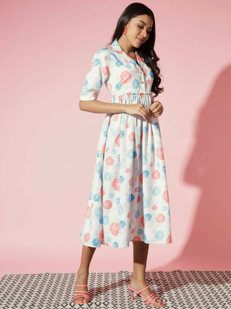 Myshka Women Multi Floral Rayon A-Line V-Neck Dress | Grocsy