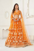 Aastha Fashion Orange Butterfly Net White Cotton Thread Work And Sequence Work Embroidery Wedding Wear Lehenga Choli | Grocsy