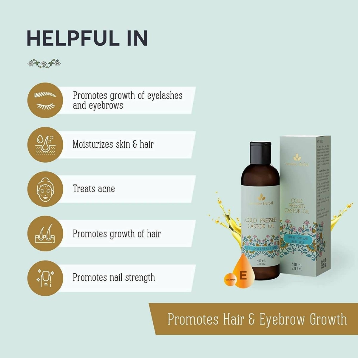 Avimee Herbal Cold Pressed Castor Oil For Hair Growth, For Stronger & Shinier Hair | Grocsy