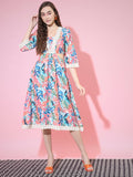 Myshka Women's Multi Floral Printed Fit and Flare Dress | Grocsy