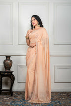 Morchari Beige Chiffon Hand Embroidery Saree And Stitched Blouse | Grocsy