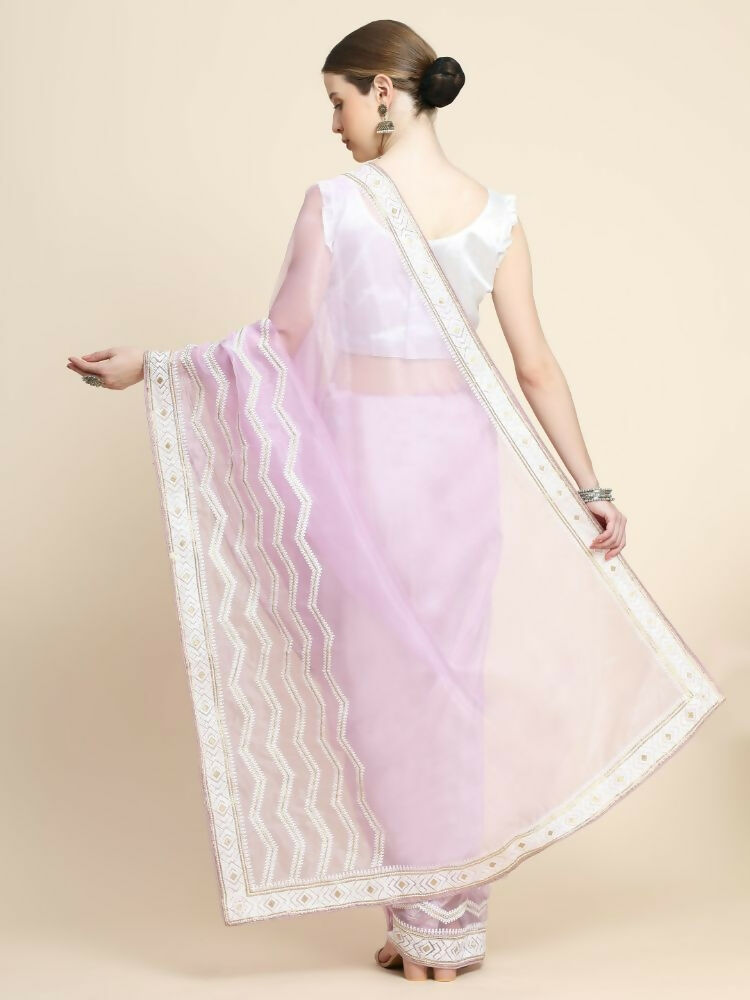 Vamsee Banno Lehriya Lavender Organza Saree | Grocsy