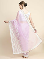 Vamsee Banno Lehriya Lavender Organza Saree | Grocsy