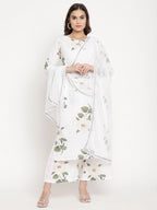 Ahalyaa Women's White Crepe Digital Print Kurta Palazzo Set With Dupatta | Grocsy