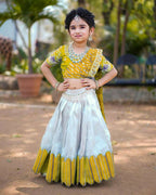 Jyoti Fashion Classy Yellow Heavy Chenille Sequins Embroidered Kids Lehenga Choli Set | Grocsy