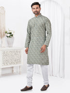 Joban Fashion Men's Rayon Cotton Cream Printed Kurta Pyjama set | Grocsy