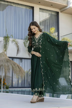 The52 Women's Beautiful Embroidery Work Vichitra Silk Fabric Flared Anarkali Pant and Dupatta Set | Grocsy