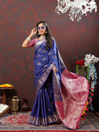 Lorenvalley Fashion Navyblue Soft Silk Woven Design Zari Weaving Saree | Grocsy