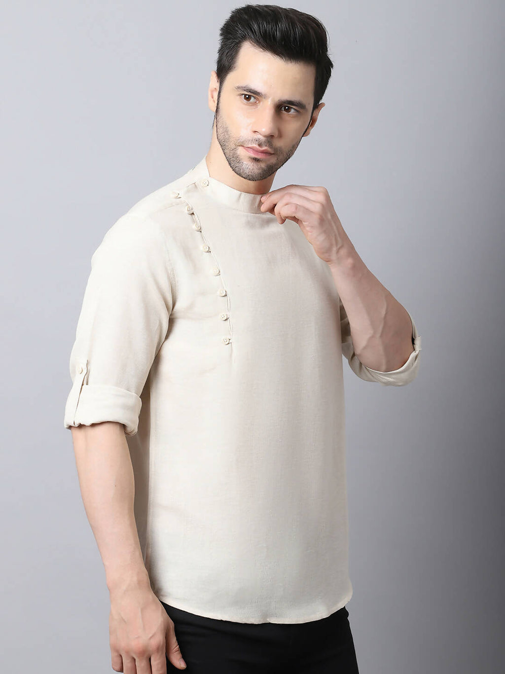 Even Apparels Cream Pure Cotton Men's Kurta With Side Placket | Grocsy