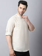 Even Apparels Cream Pure Cotton Men's Kurta With Side Placket | Grocsy