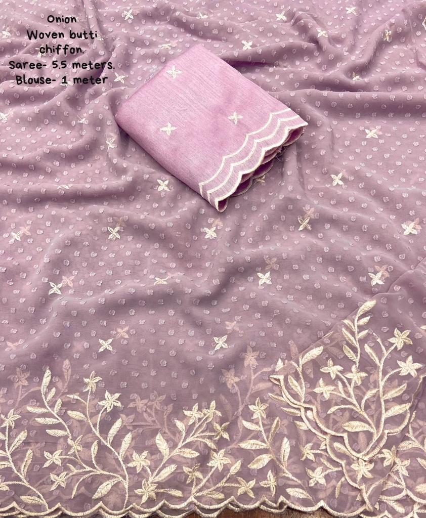 Pink Pure Chiffon Woven Design Saree with Unstitched Blouse - A2M | Grocsy