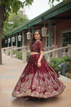 Vastranavya Designer Heavy Sequins & Thread Embroidered work Lehenga Choli - Maroon | Grocsy
