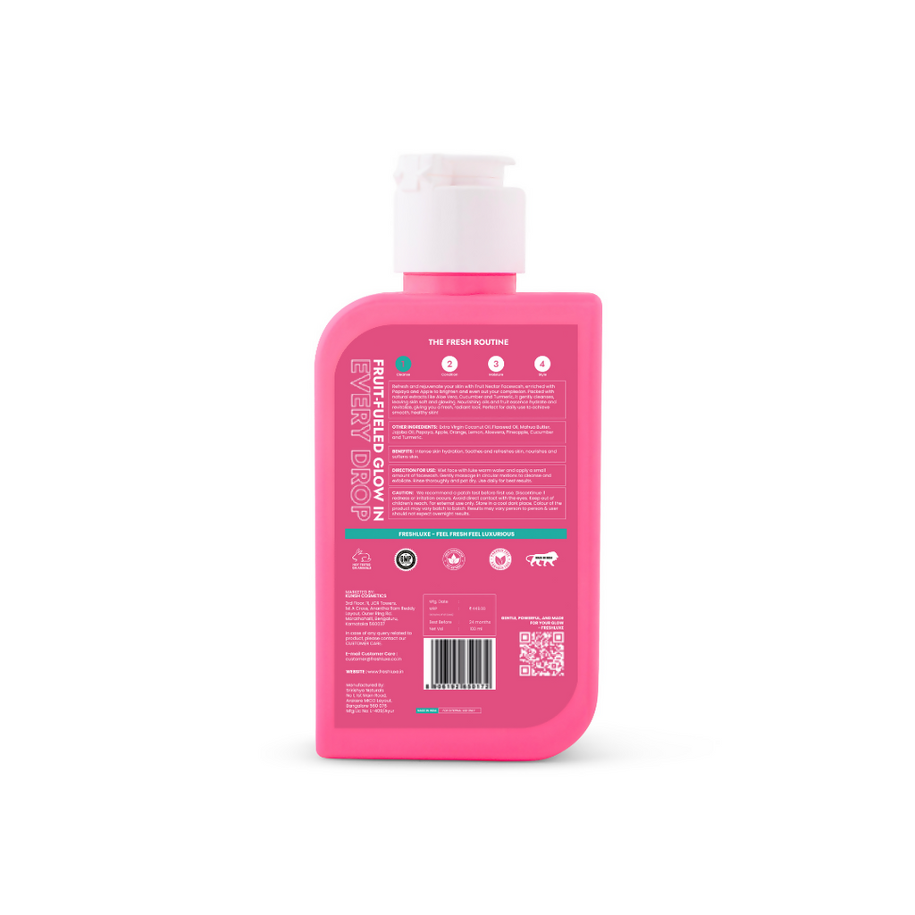FreshLuxe Fruit Nectar Face Wash For Glowing Skin & Reducing Dark Spots with Apple, Papaya & Turmeric | Grocsy