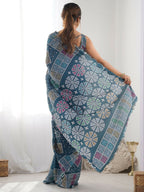 Designer Partywear Georgette Light Blue Fancy Saree - Durga | Grocsy