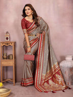 Aastha Fashion Grey Kalamkari Silk Weaving Saree | Grocsy