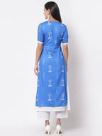 Myshka Viscose Printed 3/4 Sleeve Round Neck Casual Blue Women's dress | Grocsy