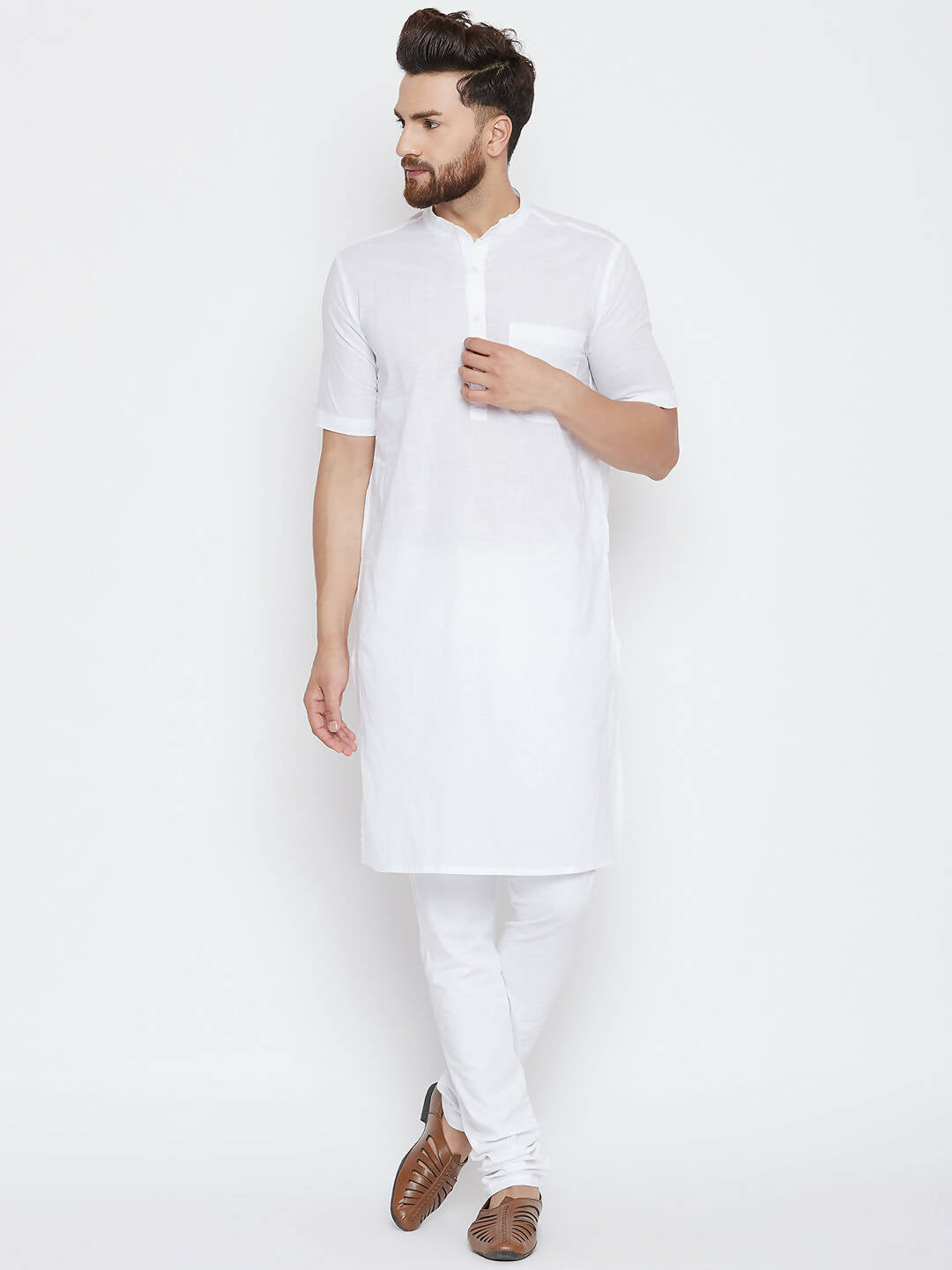 Even Apparels White Color Pure Cotton Men's Kurta With Band Collar | Grocsy