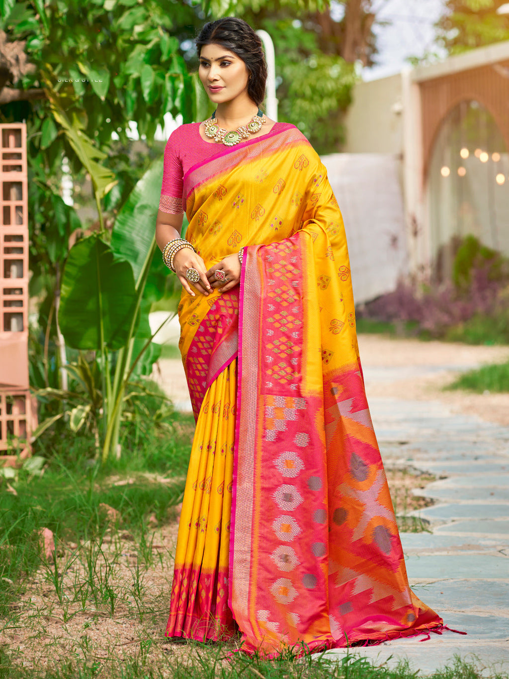 Anaita Yellow Soft Silk Saree With Floral Printed Work With Blouse | Grocsy