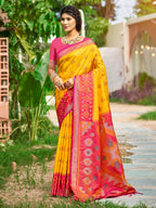 Anaita Yellow Soft Silk Saree With Floral Printed Work With Blouse | Grocsy