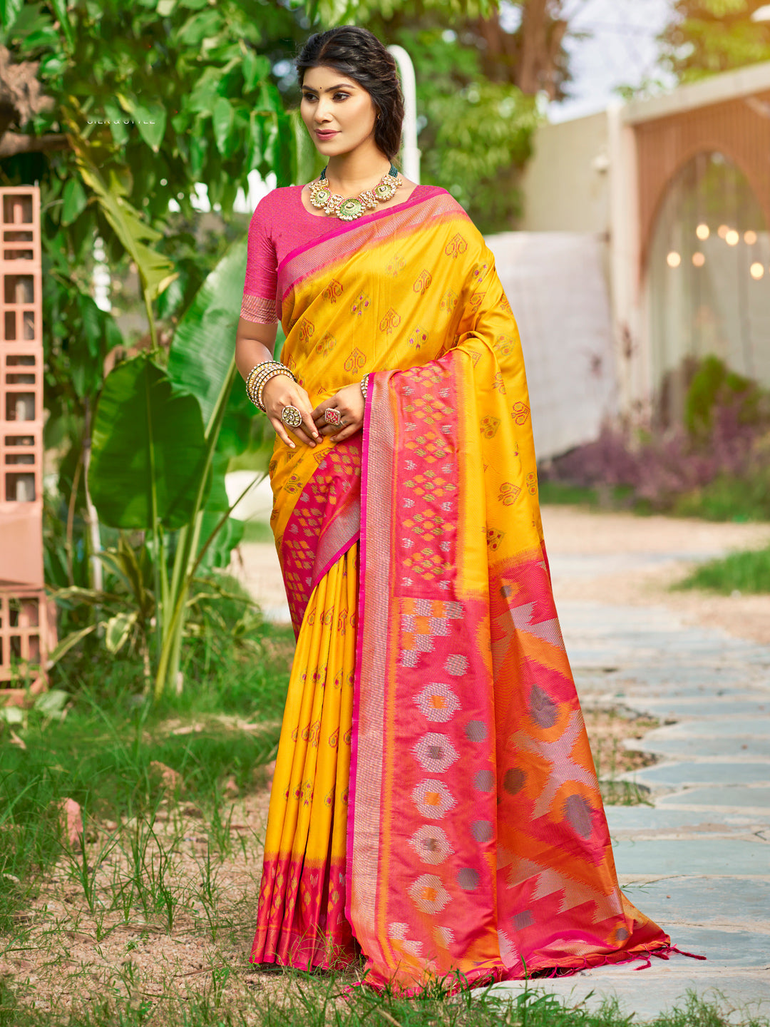 Anaita Yellow Soft Silk Saree With Floral Printed Work With Blouse | Grocsy