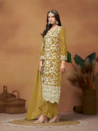 Anaita Mehendi Embroidered Soft Organza Salwar Suit | Grocsy