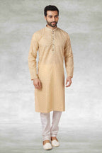 Raivat Ethnic Cotton Printed Work Kurta Pajama In Beige Colour | Grocsy