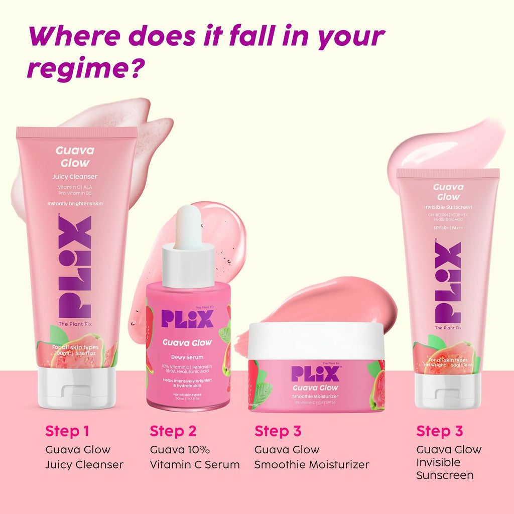 PLIX The Plant Fix SPF 50+ Guava Glow Sunscreen & 10% Vitamin C Guava Face Serum | Grocsy