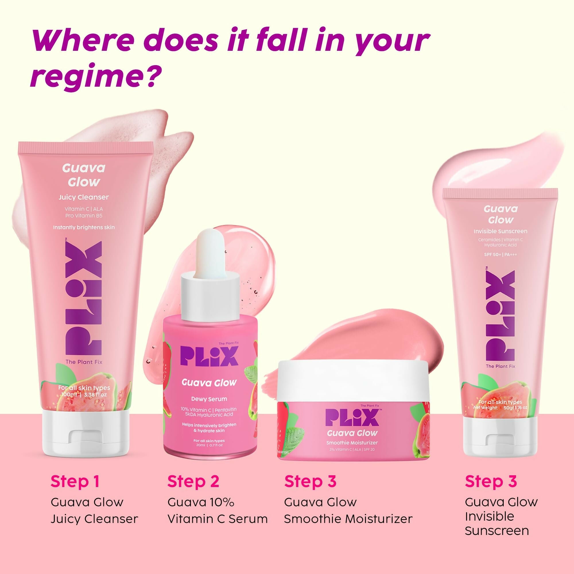 PLIX The Plant Fix SPF 50+ Guava Glow Sunscreen & 10% Vitamin C Guava Face Serum | Grocsy