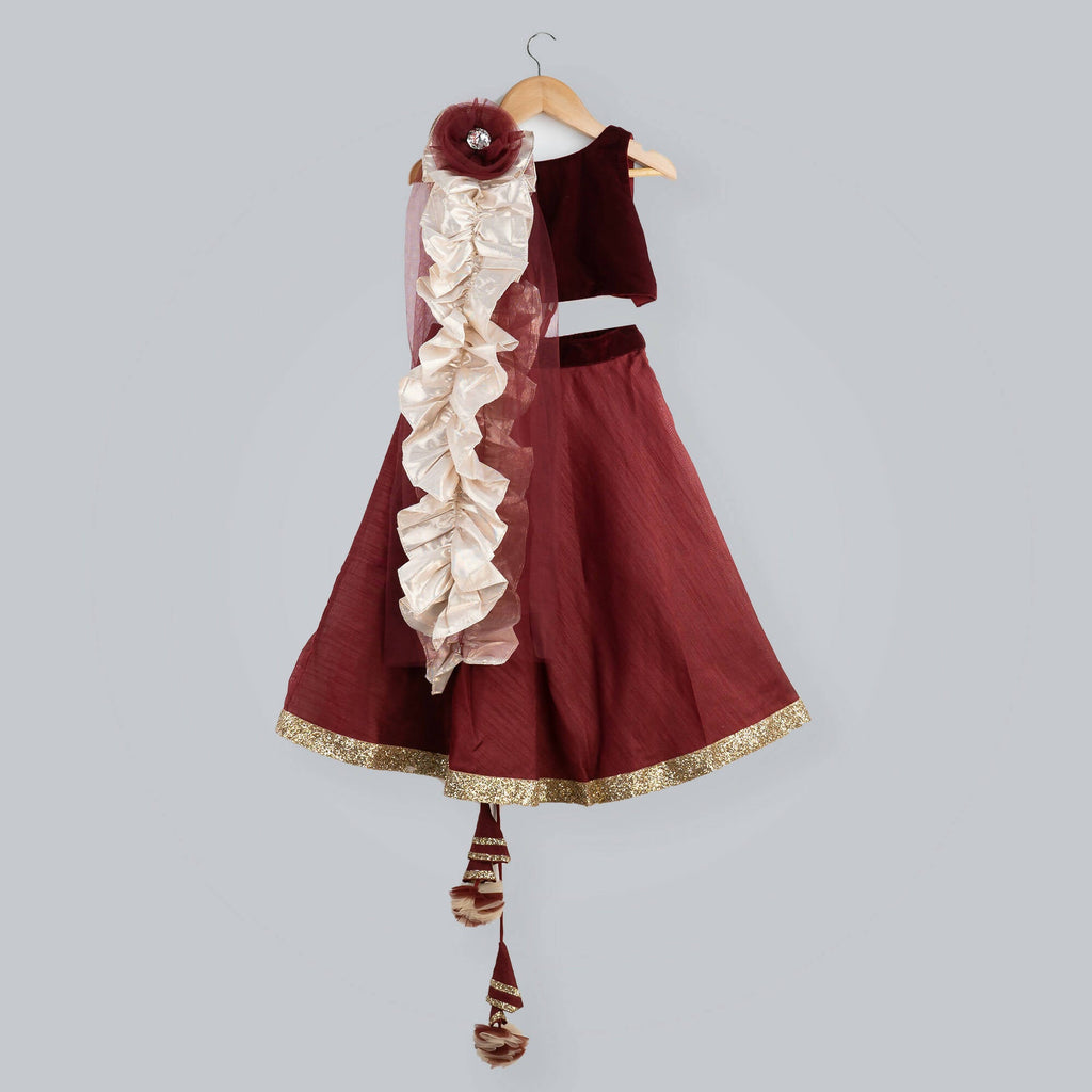 Pink Cow Fashions Red Ghagra Choli With Frill Dupatta | Grocsy