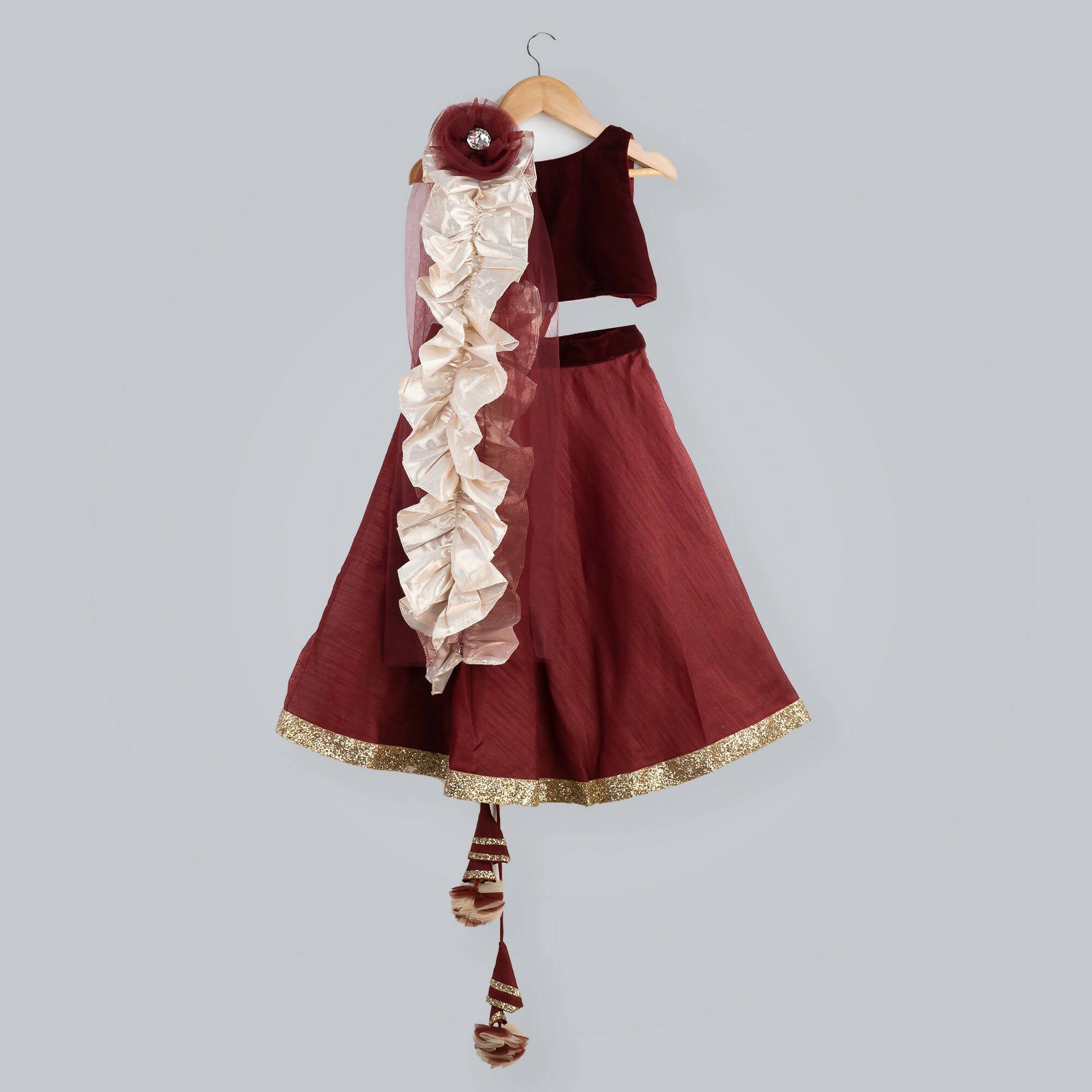 Pink Cow Fashions Red Ghagra Choli With Frill Dupatta | Grocsy