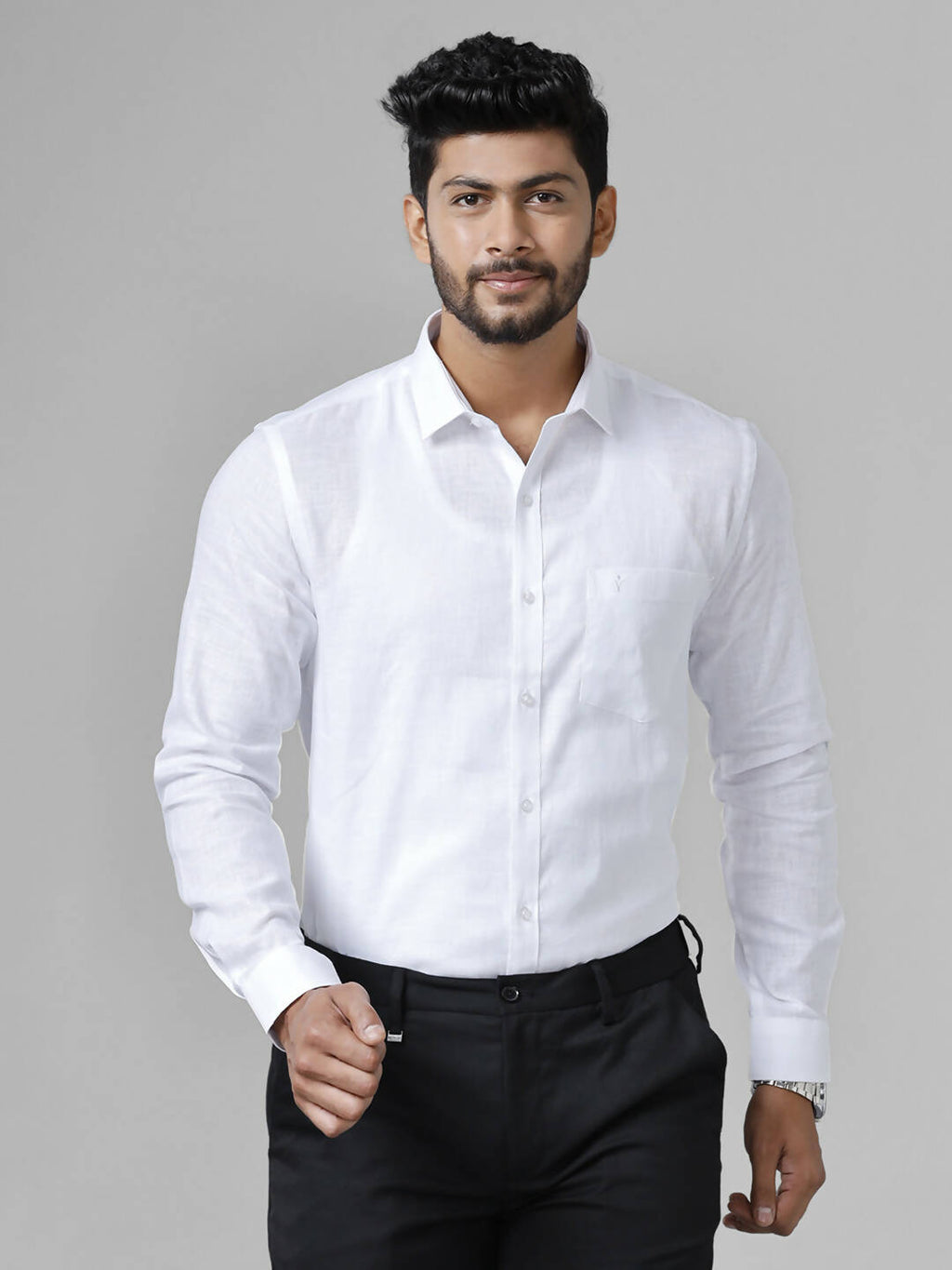 Ramraj Cotton Cotton Linen Full Sleeve White Shirt | Grocsy