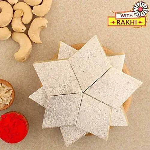 Zardosi Flower Design Rakhi & Kaju Katli Box | Grocsy