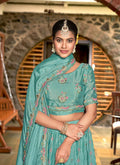 Sky Blue Chinon Crushed Sequence and Thread Embroidery Work Lehenga Choli with Dupatta - Viharini | Grocsy
