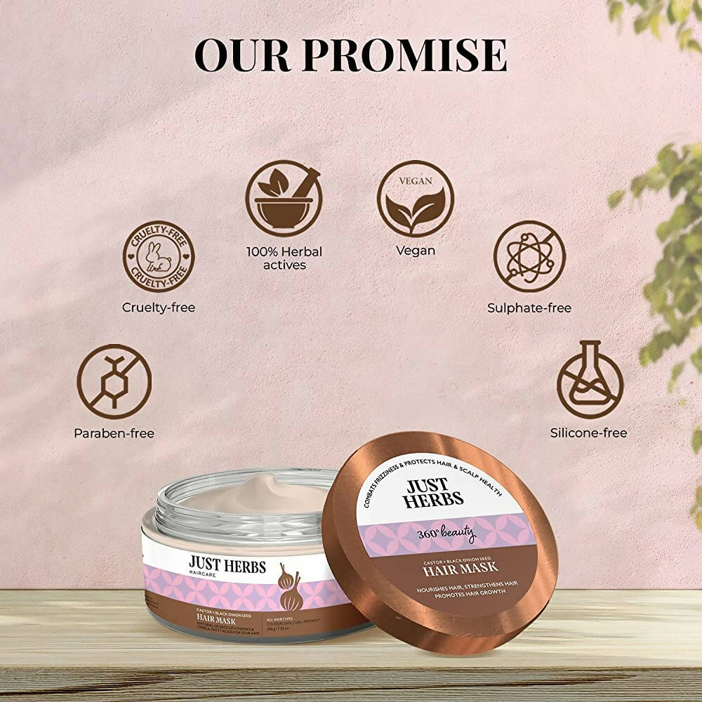 Just Herbs Anti Hairfall Natural Hair Mask With Castor & Black Onion Seed | Grocsy