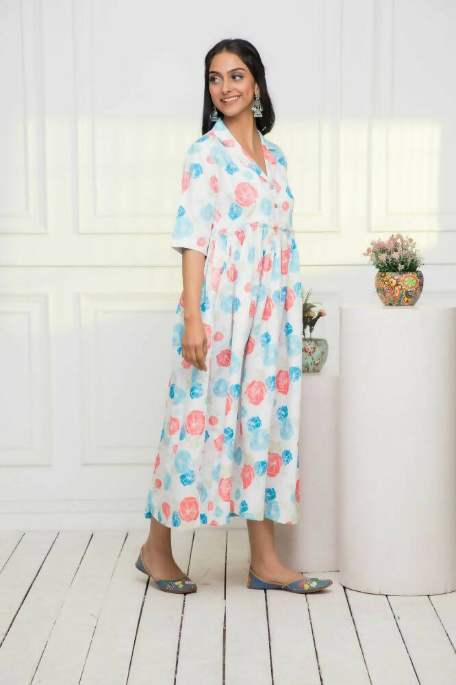 Myshka Women Multi - Floral Rayon A-Line V-Neck Dress | Grocsy