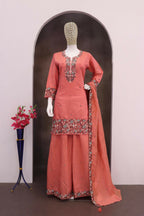 Anaita Peach Simar with Embroidery Multi & Zarkhan Work Readymade Palazzo suit | Grocsy