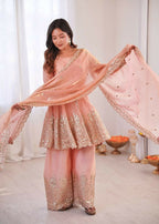 Teeya Creation Light Peach Color Fendy Satin Silk Embroidery Work Party Wear Salwar Suit | Grocsy