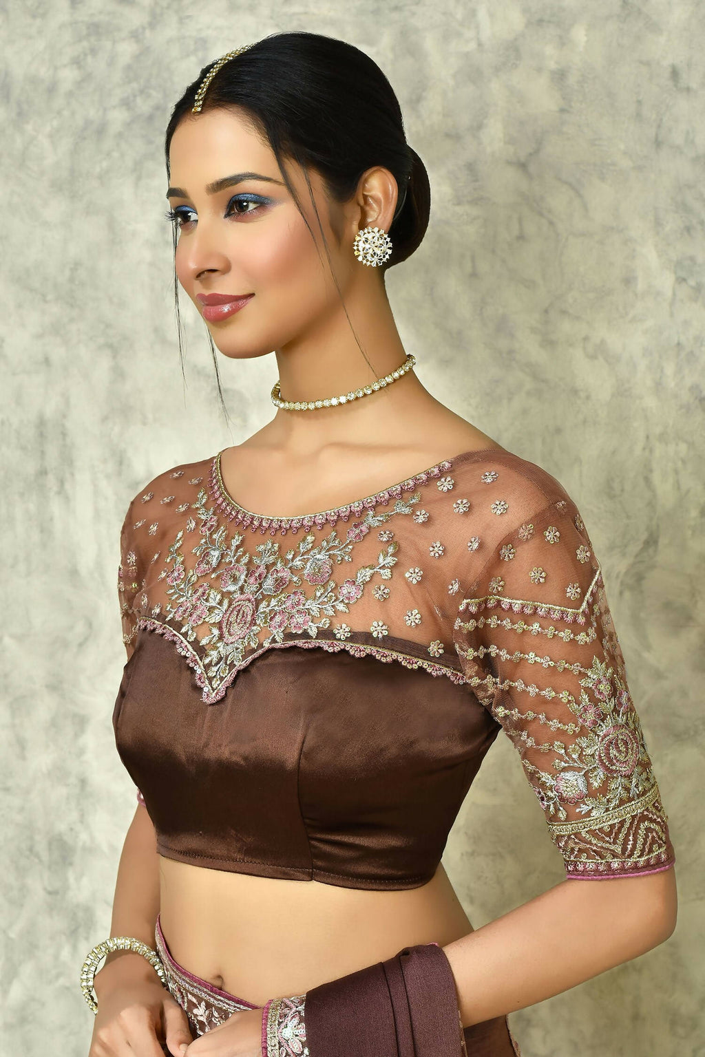 Brown Silk Plain Saree with Blouse Piece - Purvi | Grocsy