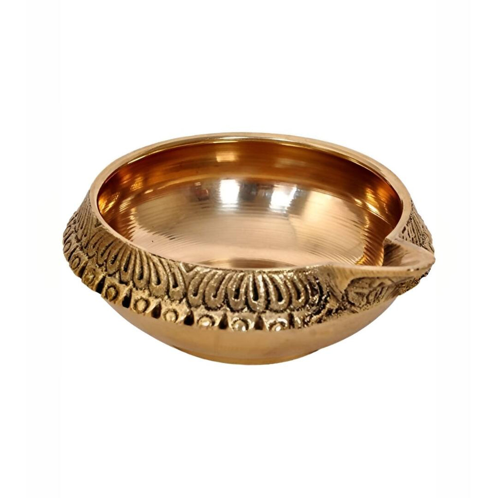 Spillbox Gold Toned Textured Brass Diya without Stand | Grocsy