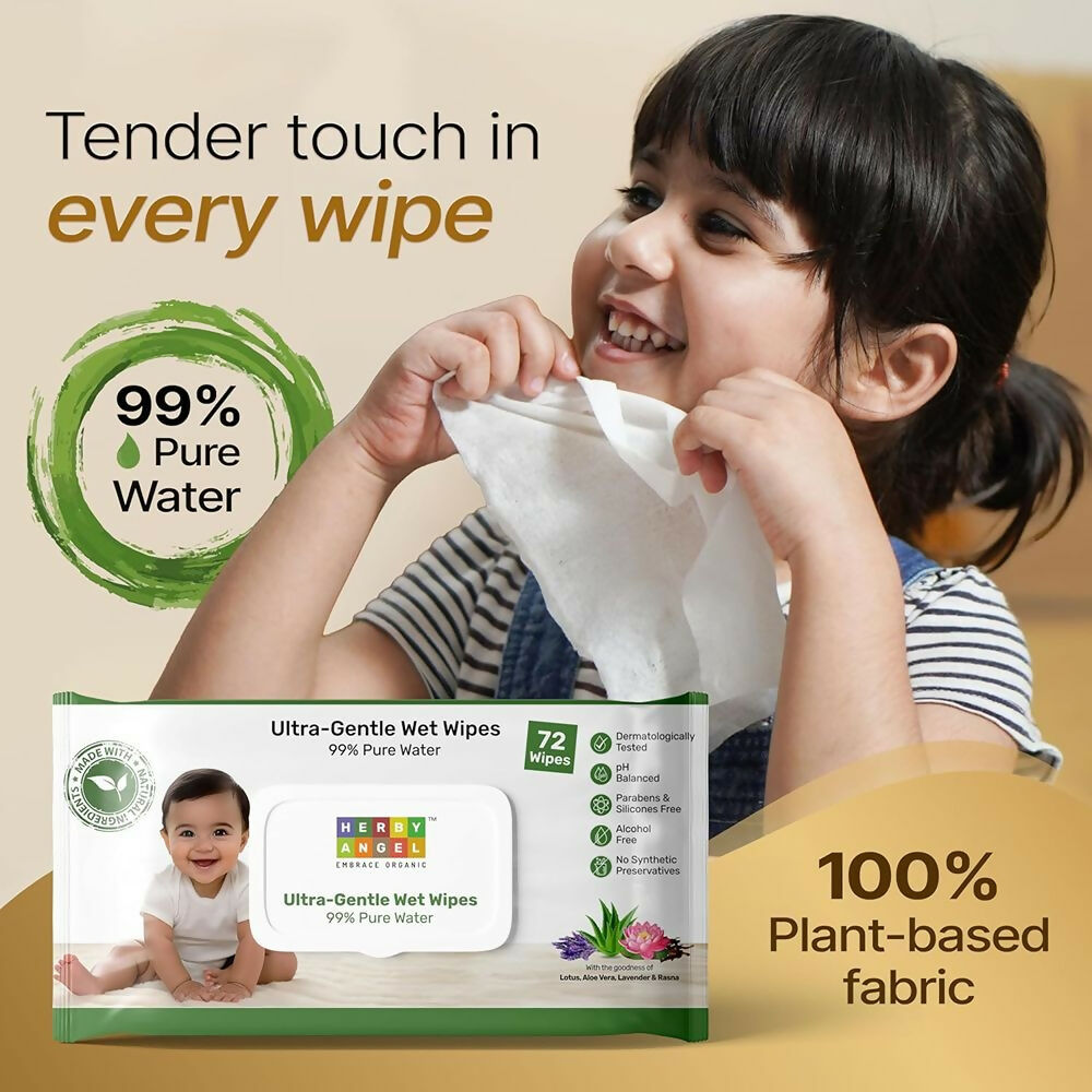 Herby Angel Ultra Gentle Baby Wipes with 99% Pure Water | Grocsy