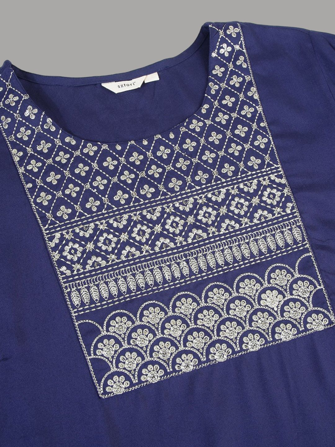 Sztori Floral Embroidered Yoke Design Thread Work Straight Kurta | Grocsy