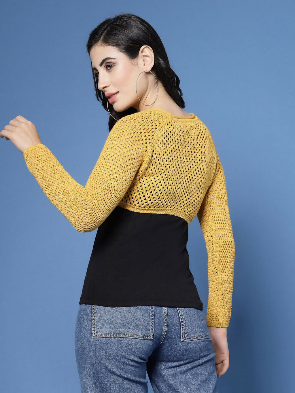 Women Winter Yellow Cotton Pullover - Wool Trees | Grocsy